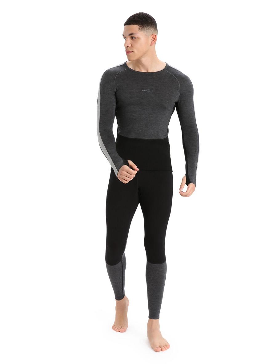 Jet Heather / Black Icebreaker 200 ZoneKnit™ Merino Long Sleeve Crewe Men's Base Layers | AU 1327GSOL